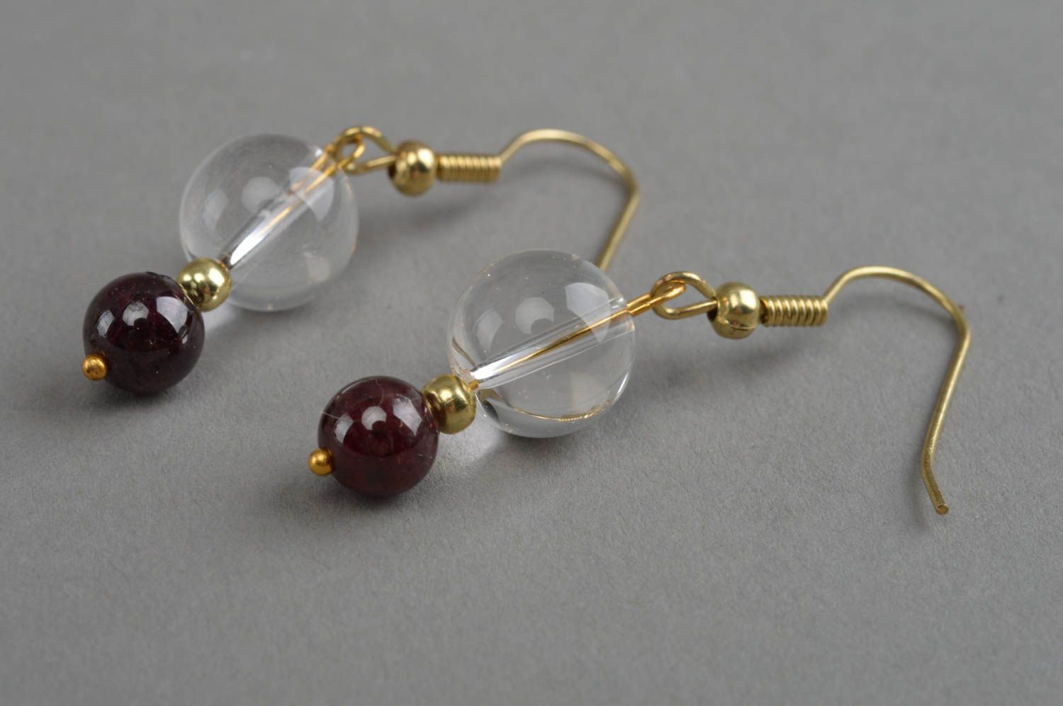Handmade earrings with quartz accessory with natural stones designer jewelry photo 2