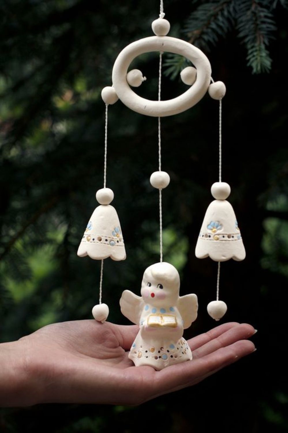 Ceramic hanging bells with an angel, blue photo 4