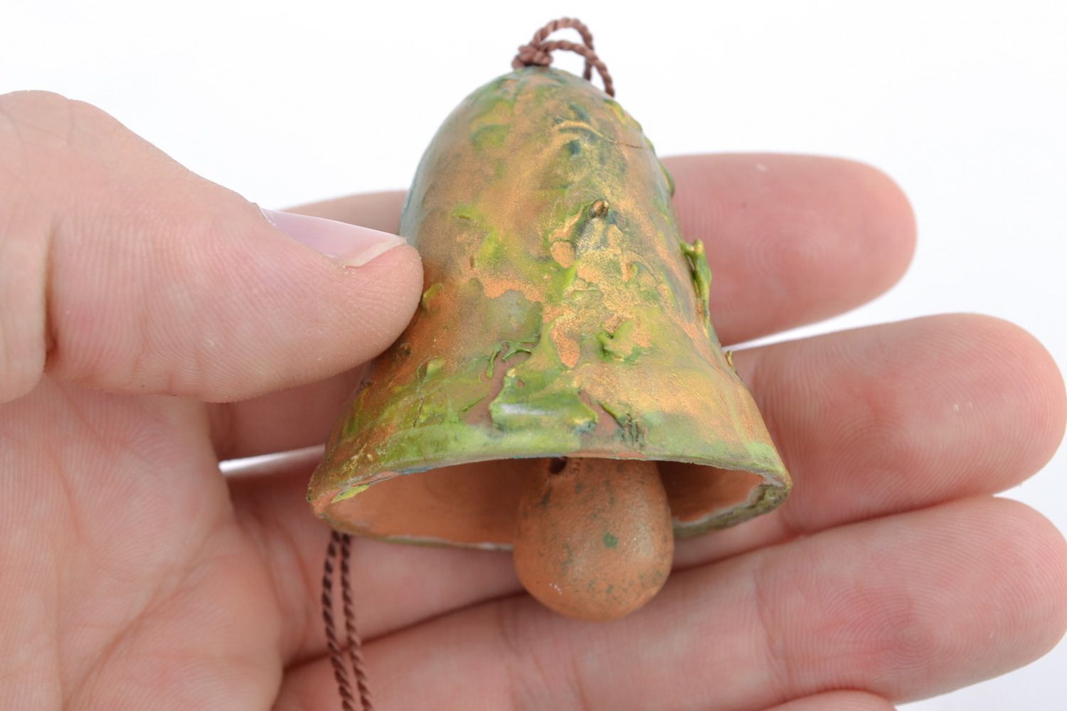 Small handmade decorative ceramic hanging bell with painting of classic shape photo 2