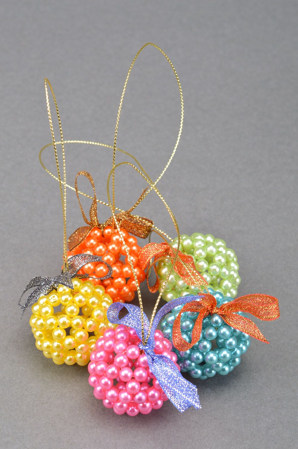 Bright festive handmade woven bead interior pendants set 5 items photo 5