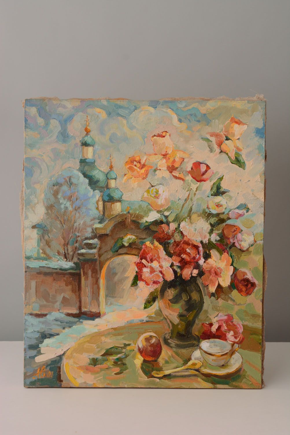Öl Gemälde mit Blumen Blumenstrauß zum Fest foto 1