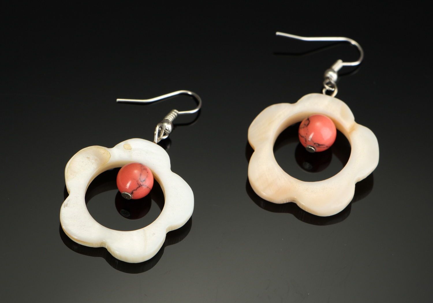 Beautiful earrings made from nacre and coral photo 2