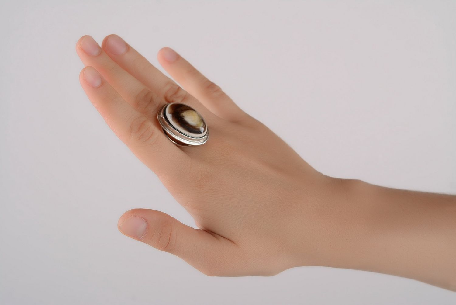 Серебряное кольцо с рогом  фото 2