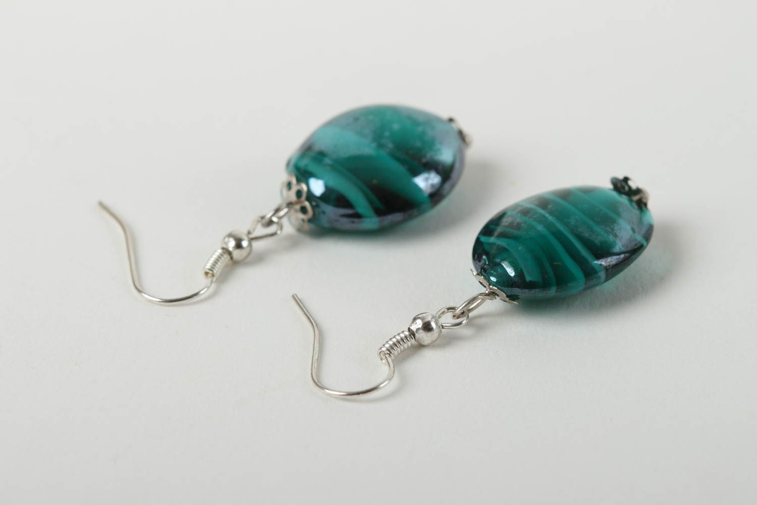 Handmade green earrings stylish glass accessories beautiful elite jewelry photo 4