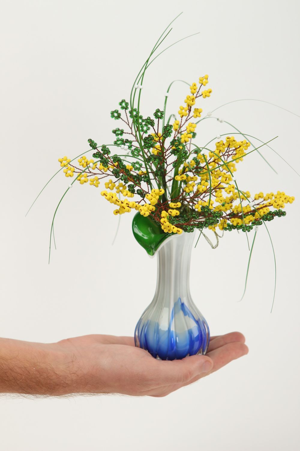 Flores de abalorios hechos a mano mimosas artificiales elemento decorativo foto 5