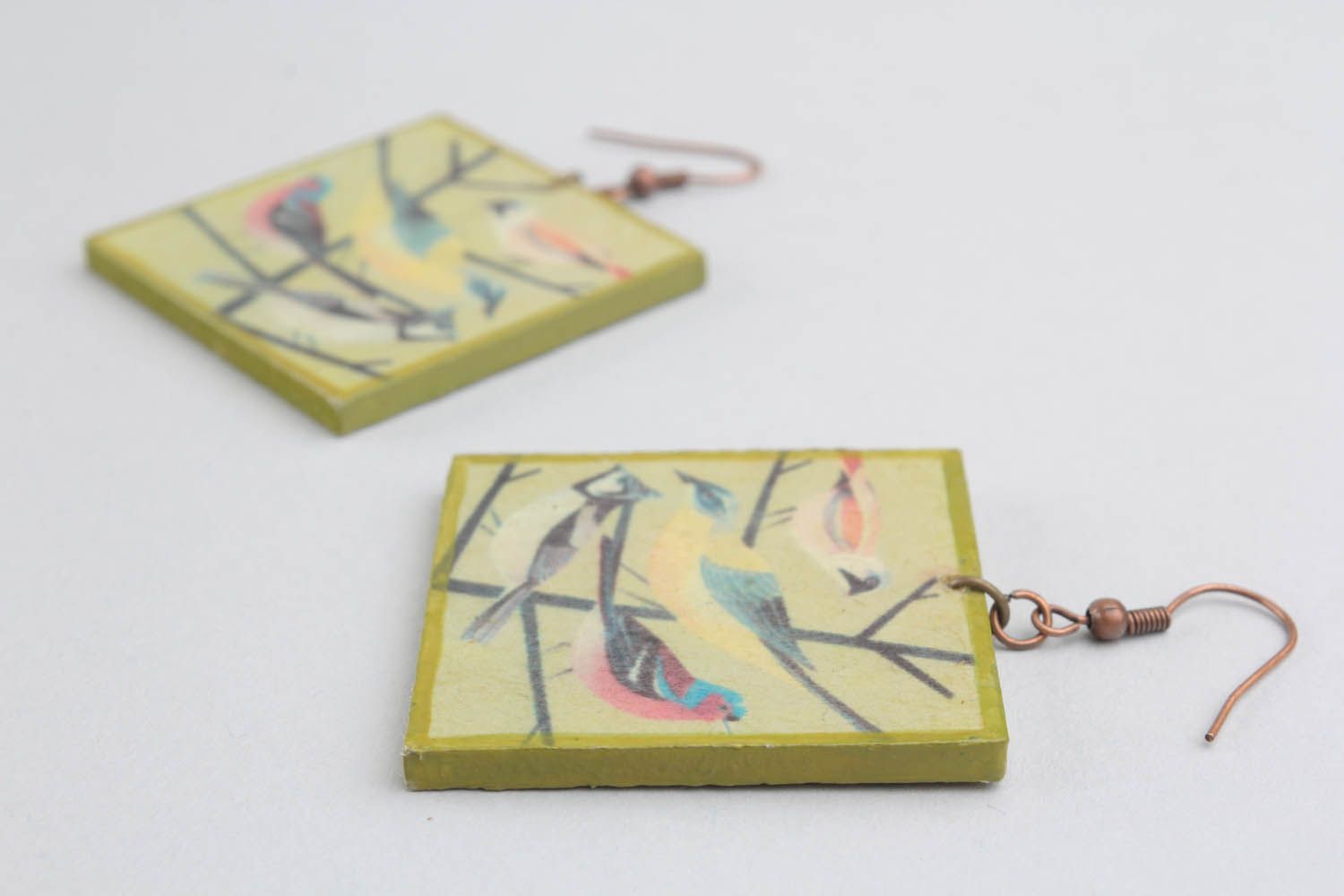 Wooden square earrings photo 3