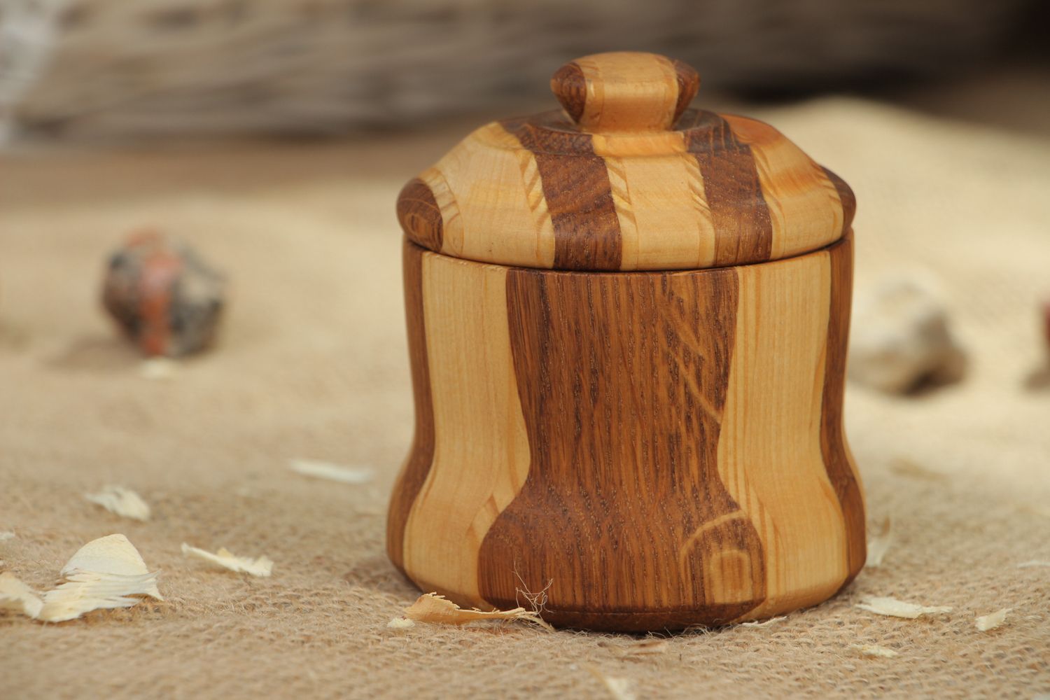 Large designer wooden salt pot photo 5