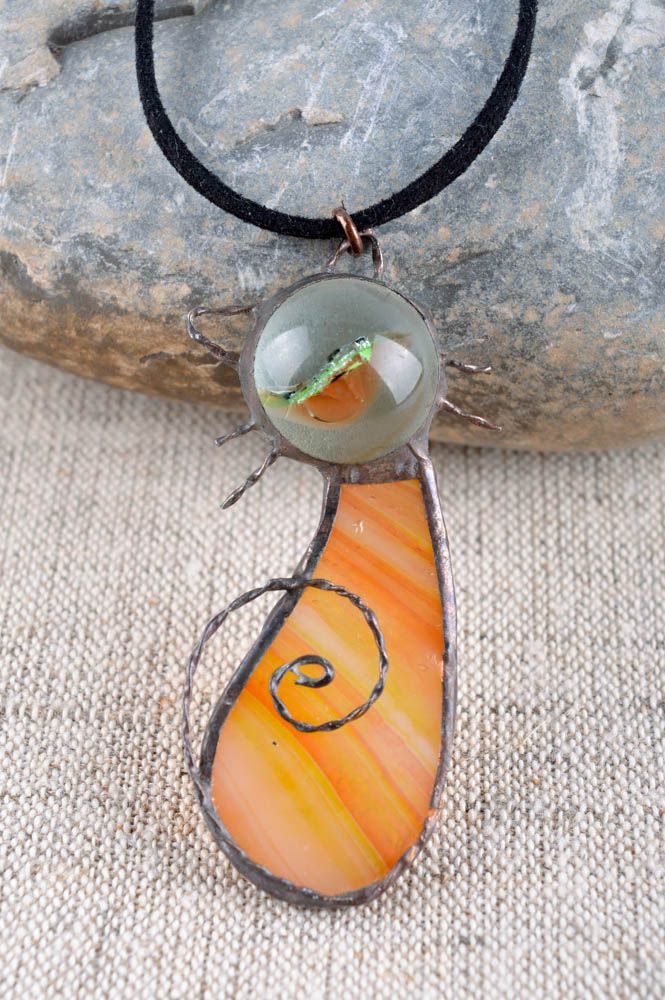 Handmade glass pendant unique fusing technique necklace designer present for her photo 1