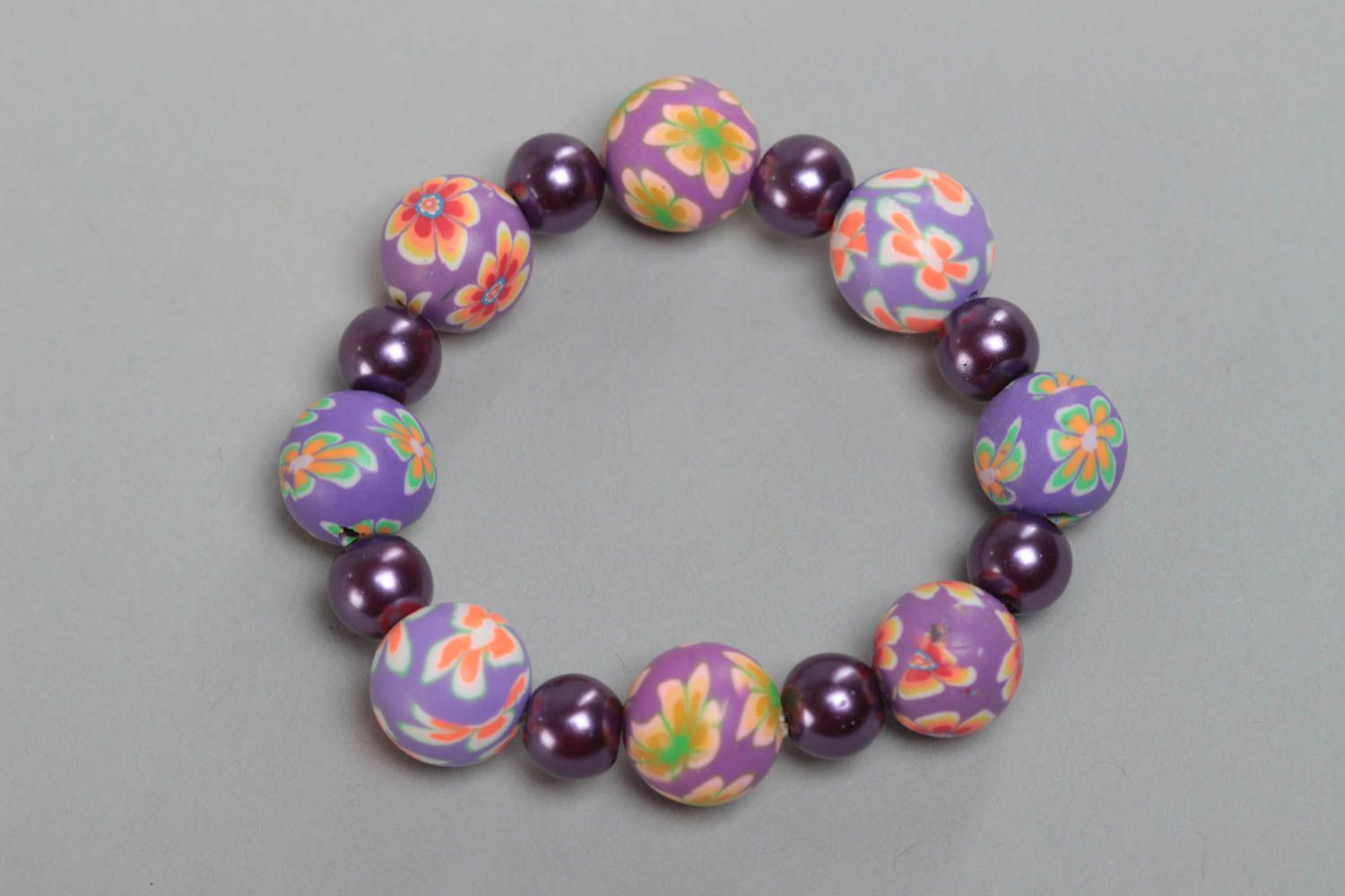 Stretchy handmade ball beads with flowers painting bracelet for girl photo 2