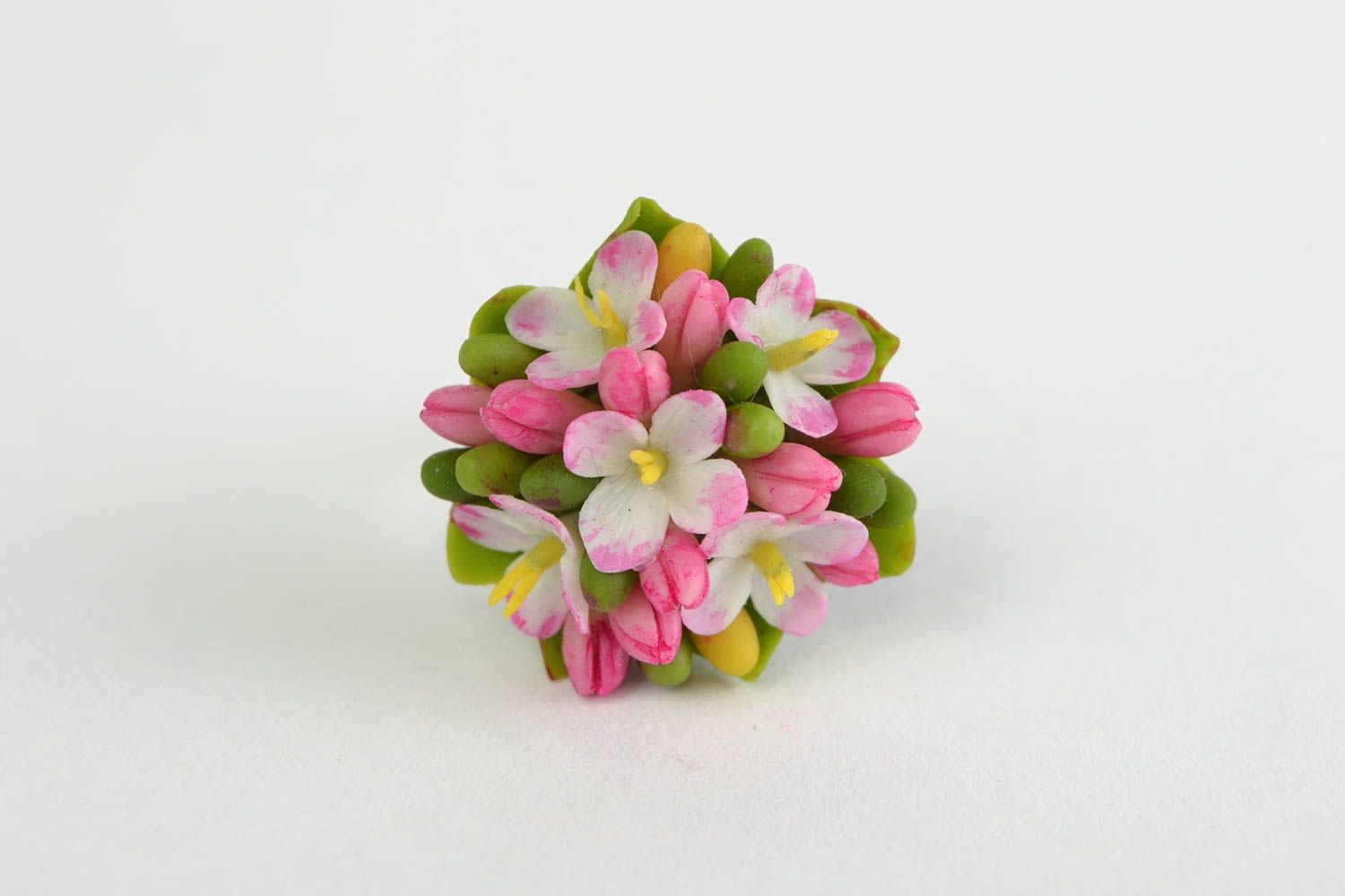 Beautiful ring made of cold porcelain with flowers handmade designer jewelry photo 2