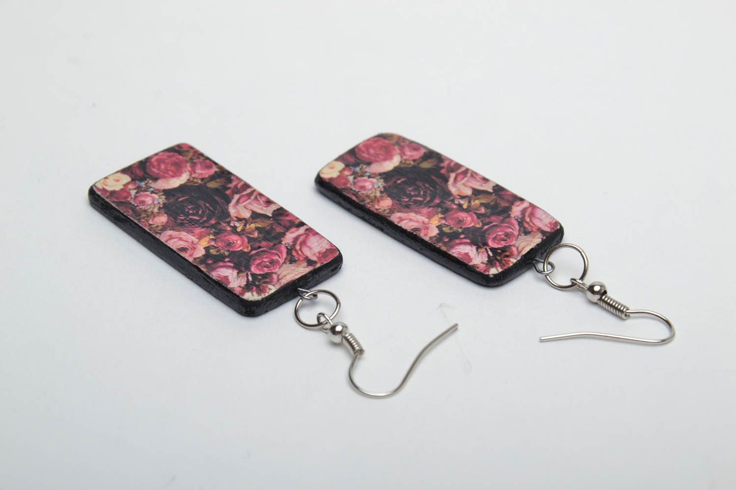 Wooden earrings with decoupage photo 4