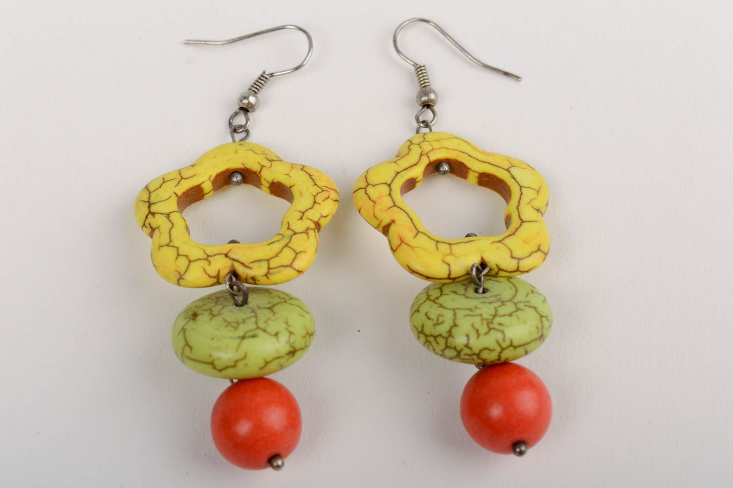 Earrings with howlite stone charms handmade bright female stylish accessory  photo 2