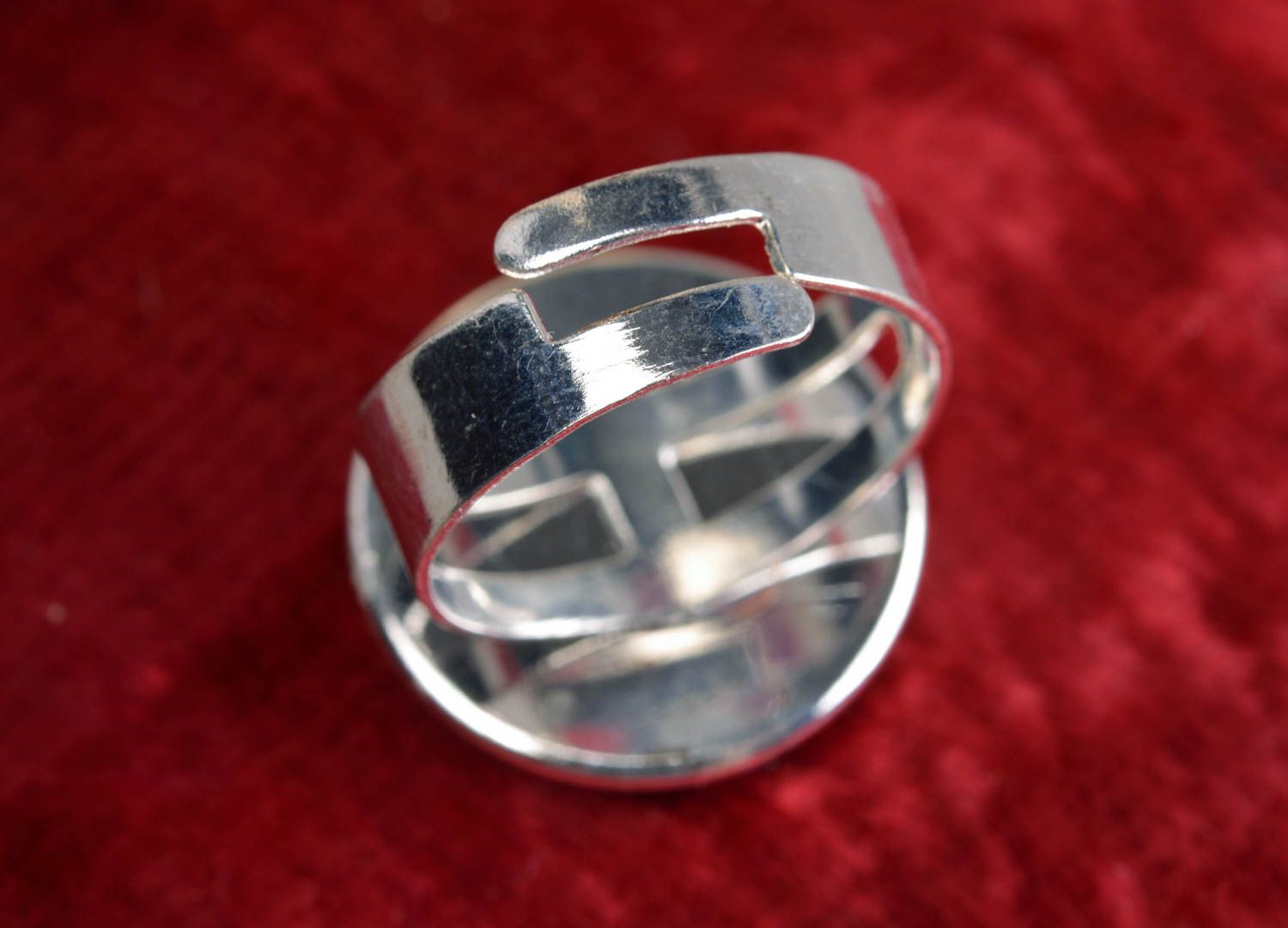 Unusual festive blue handmade designer decoupage ring with print photo 2