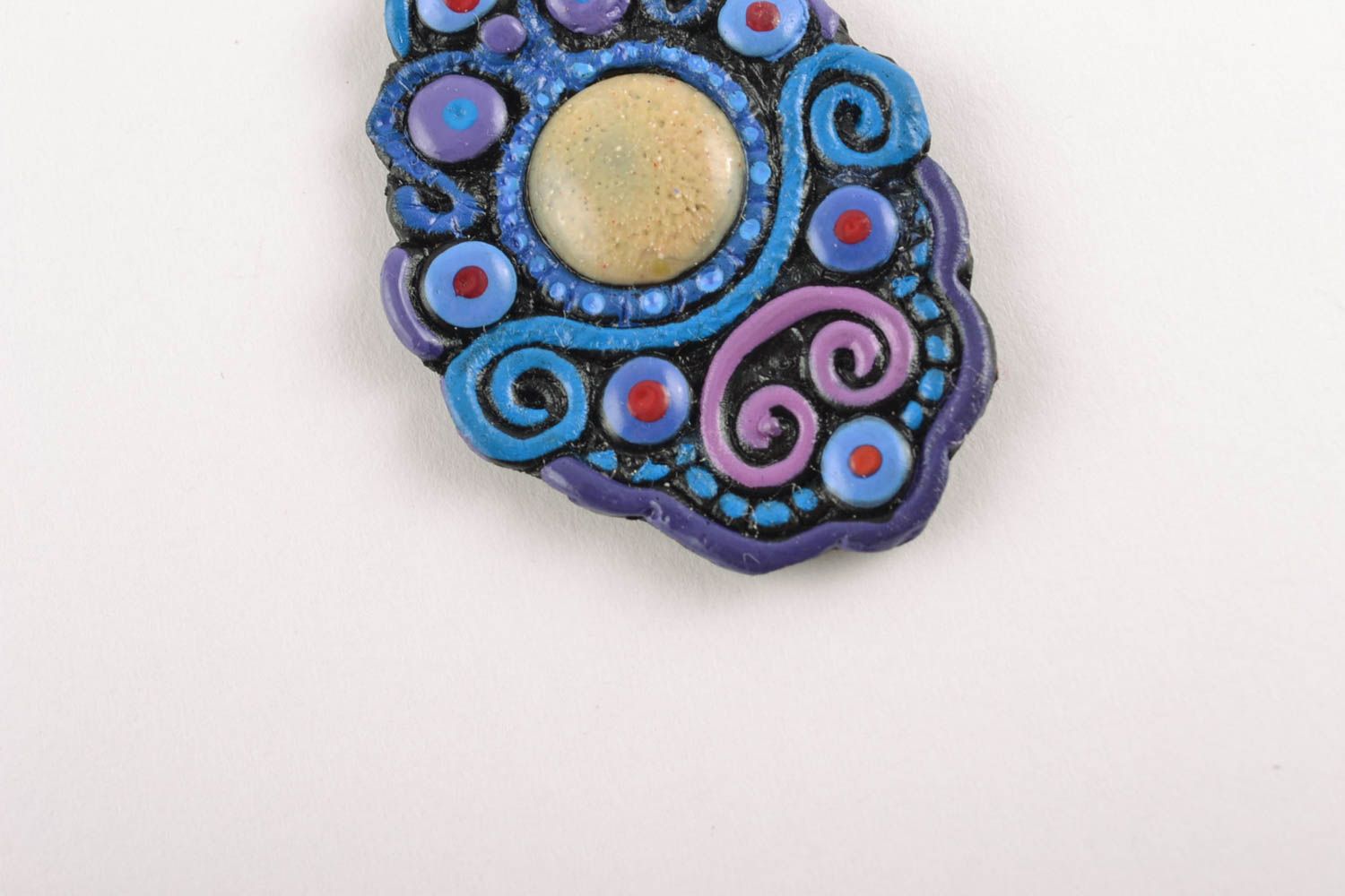 Blue polymer clay earrings with ornament photo 4