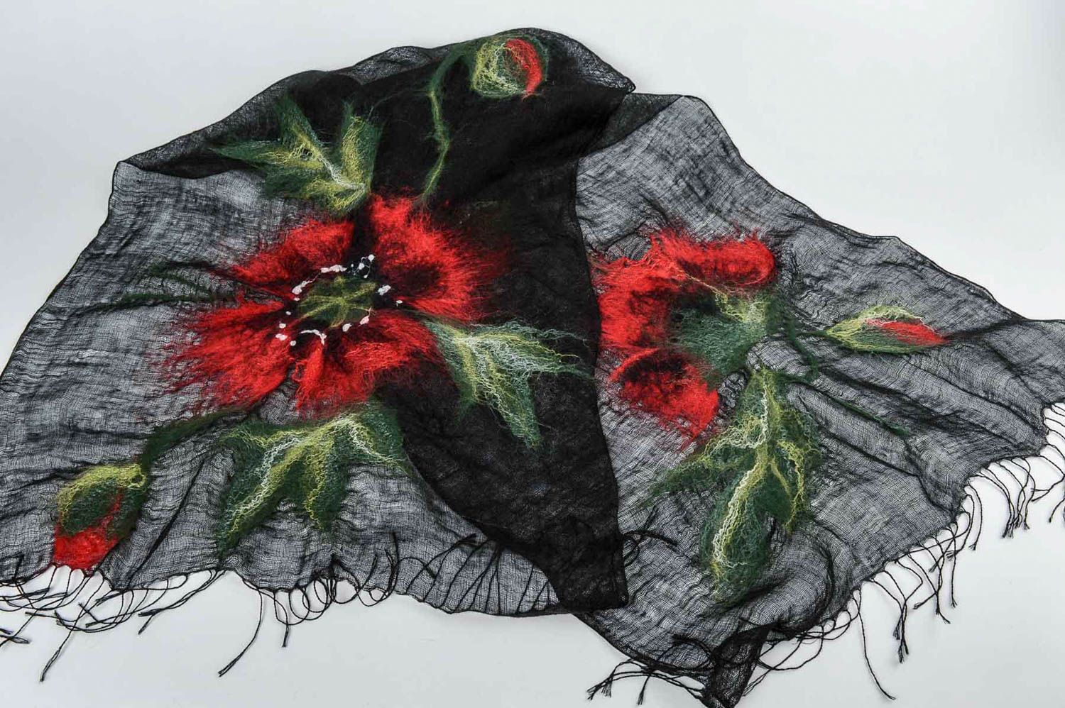 Очаровательный шарф из льна 100 шерсти и шелка с цветами ручной работы фото 4