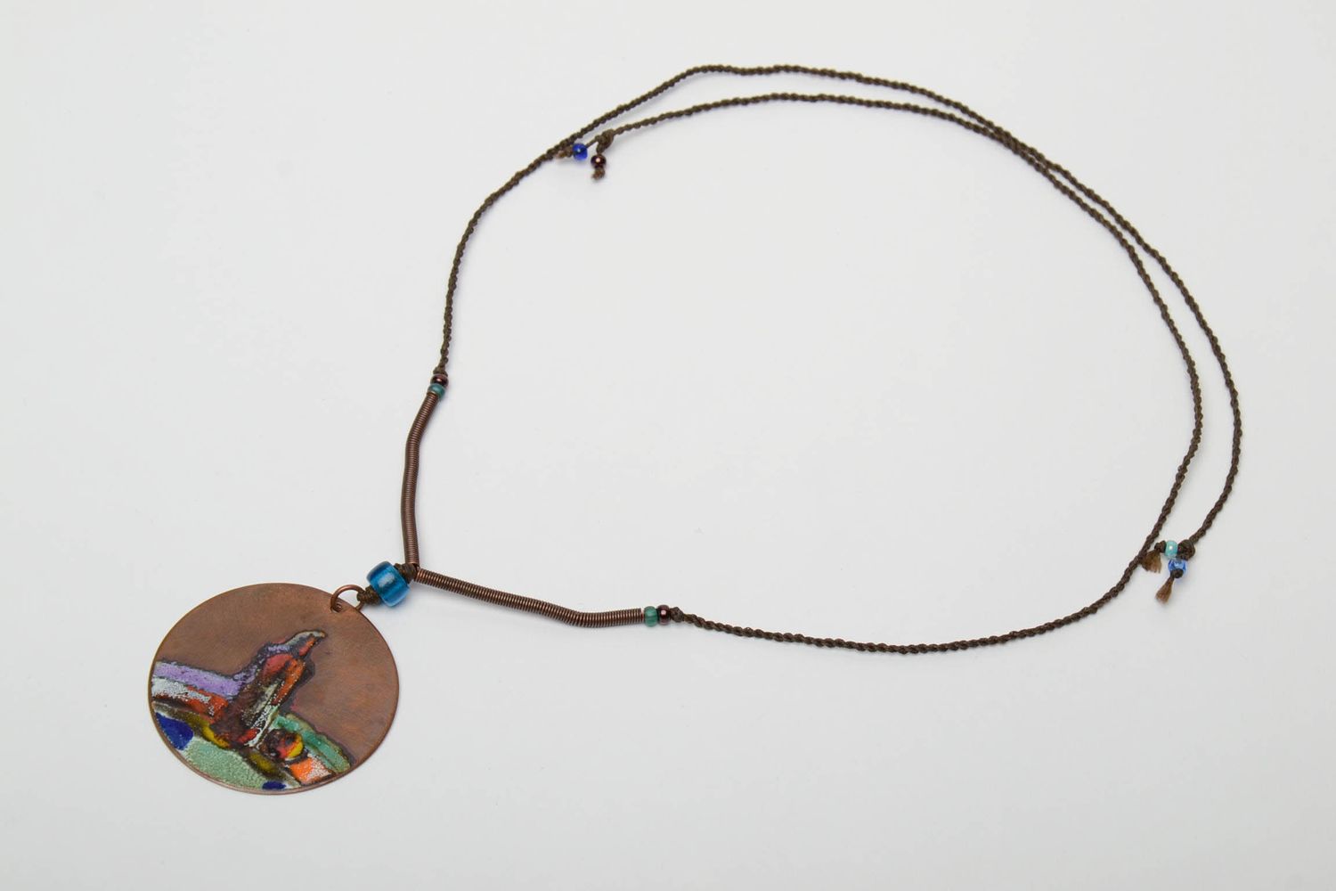 Round copper pendant with enamel painting Still Life photo 3
