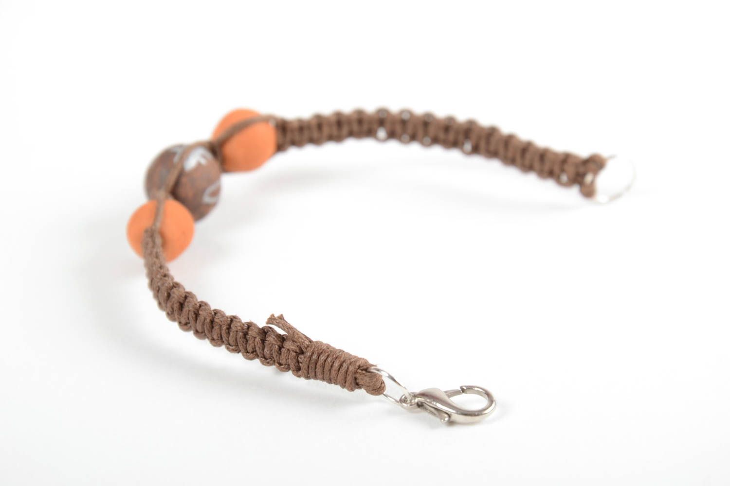 Bracelet tressé Bracelet céramique lacet ciré Accessoire femme marron ethnique photo 4