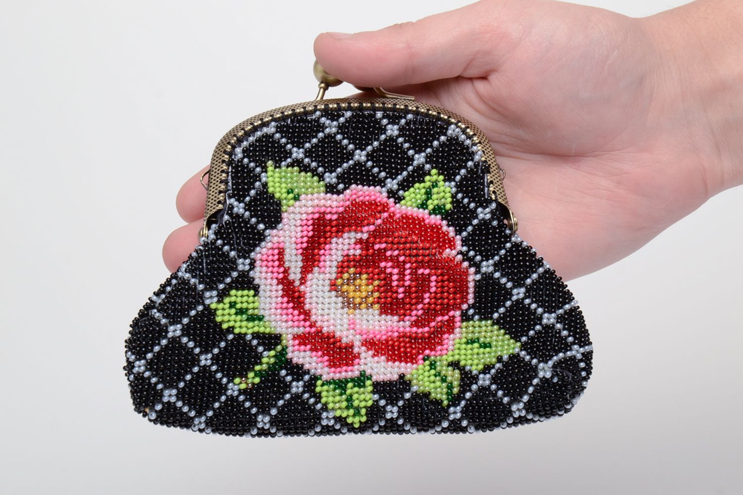 Leather wallet embroidered with beads photo 5