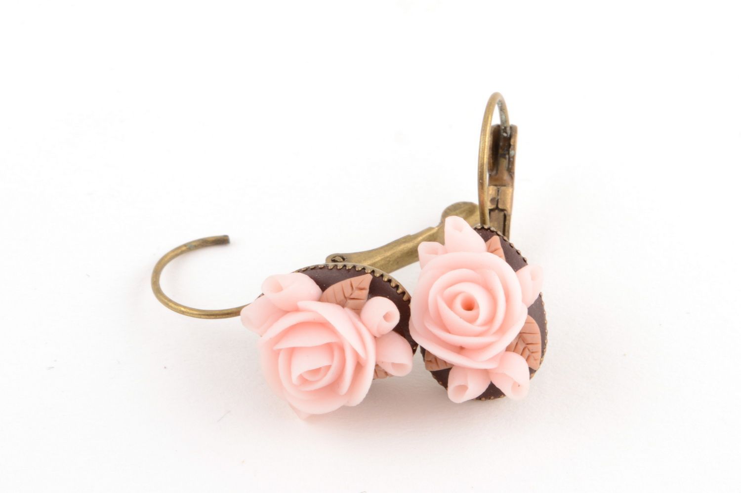 Festive handmade beautiful unusual pink earrings made of polymer clay  photo 4