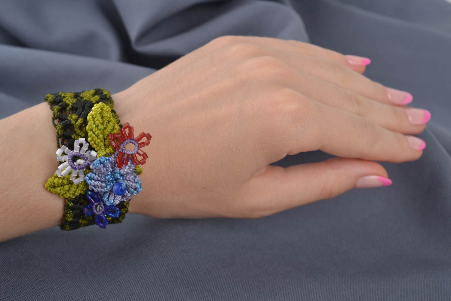 Damen Accessoires geflochtenes Armband Blumen Brosche grell originell für Frauen foto 1