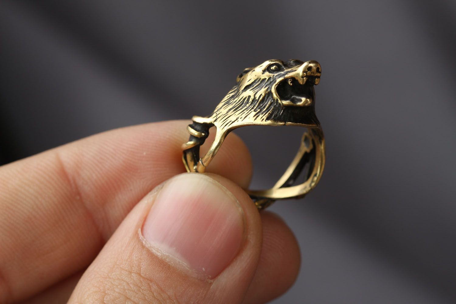 Кольцо из бронзы Волк фото 3