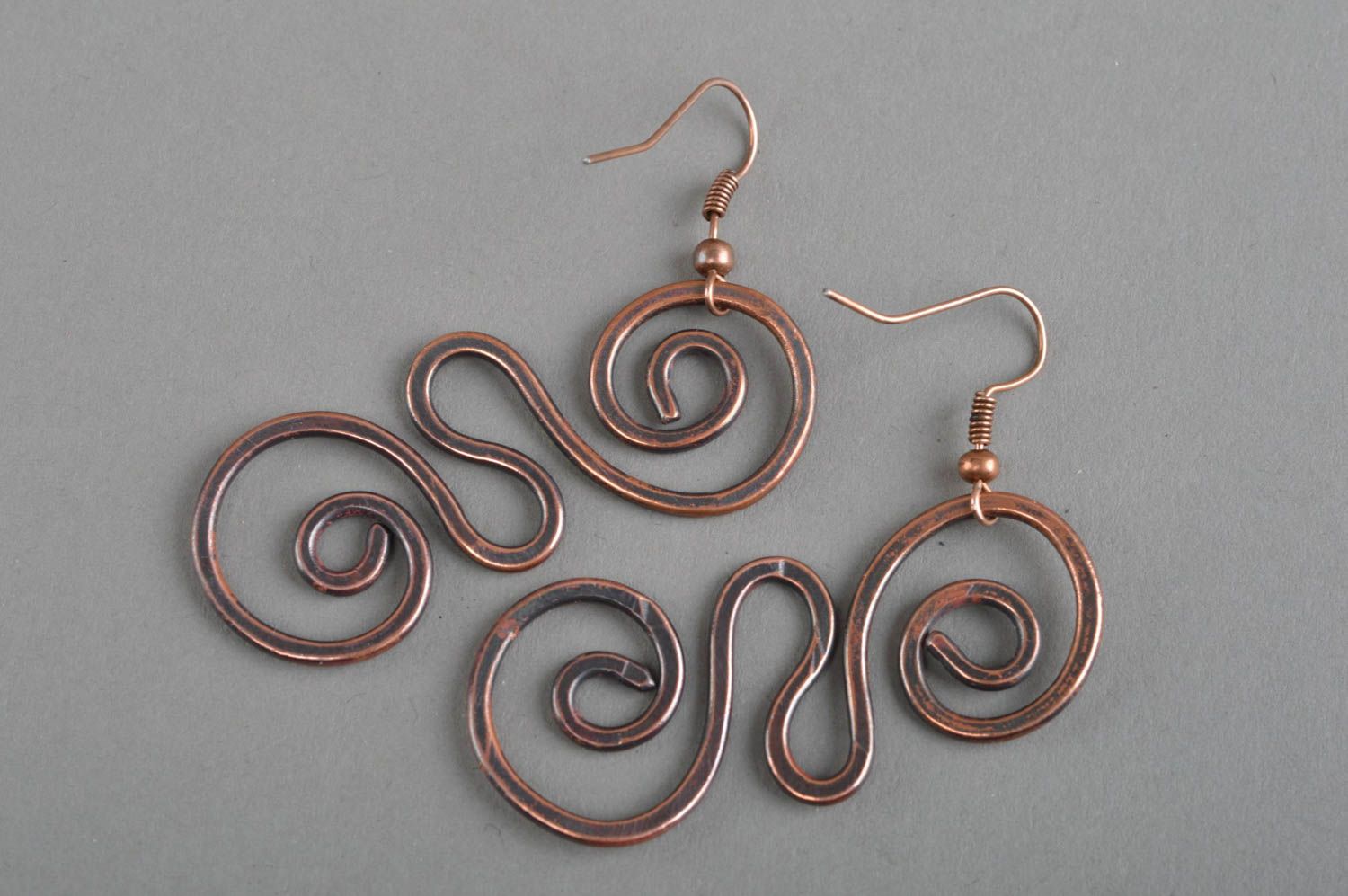 Handmade metal earrings unusual forged copper earrings fashion accessories photo 4