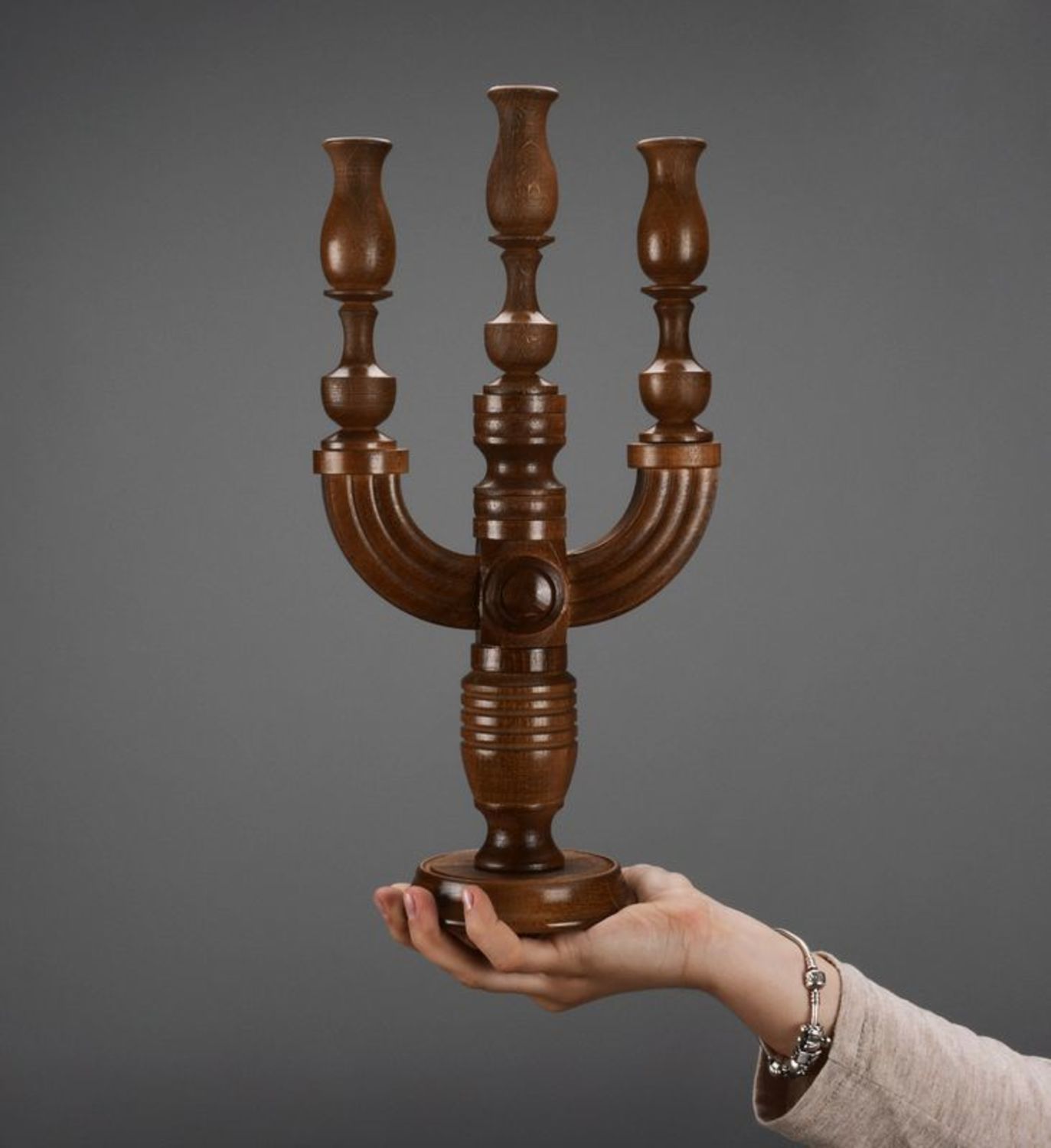 Wooden candlestick for three candles photo 5