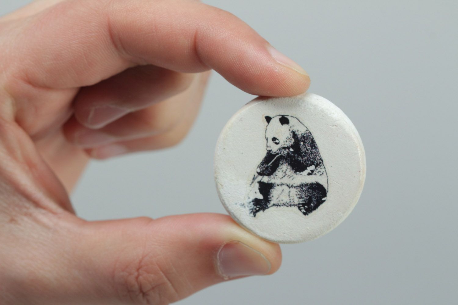 Magnet de frigo en pâte polymère rond avec Panda photo 2