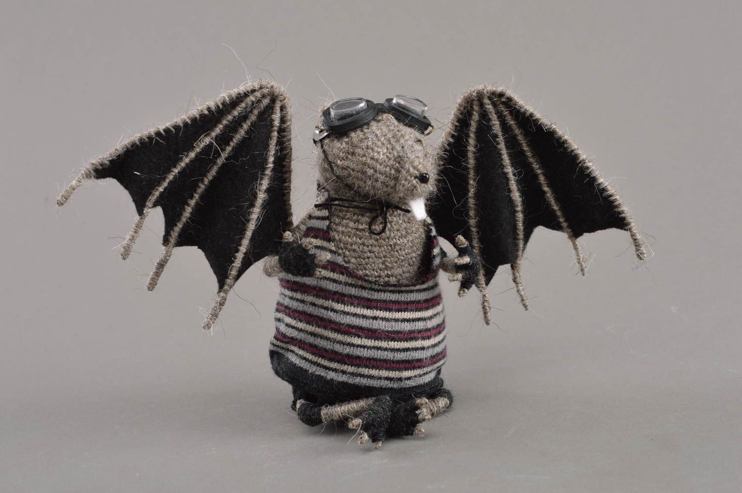 Beautiful handmade unusual crochet soft bat for interior decor and children photo 1