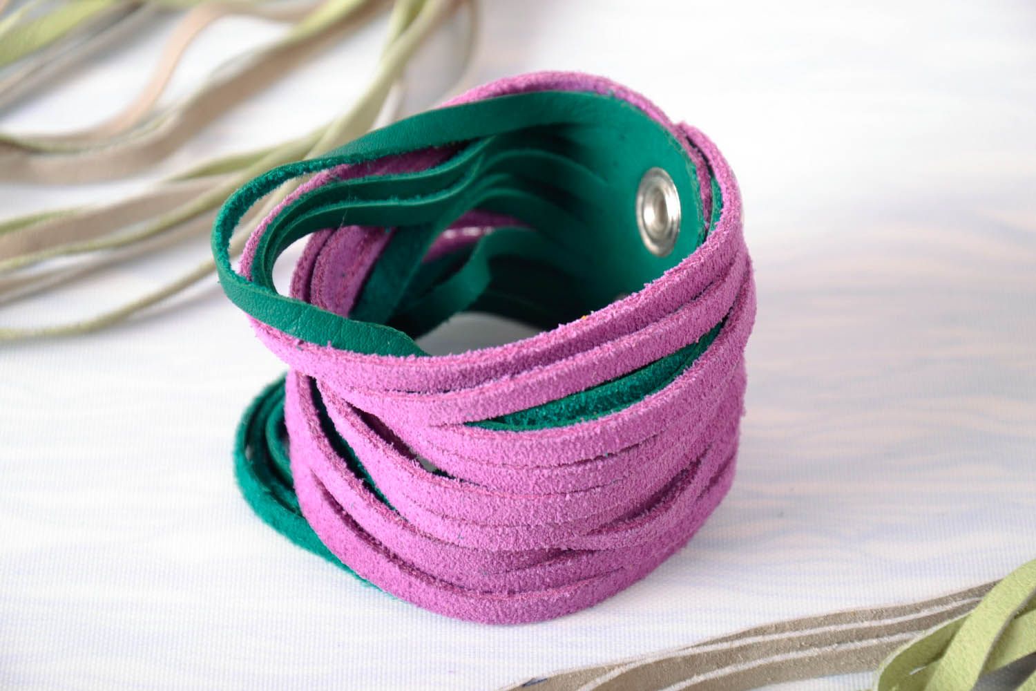 Leather Bracelet Purple Green photo 1