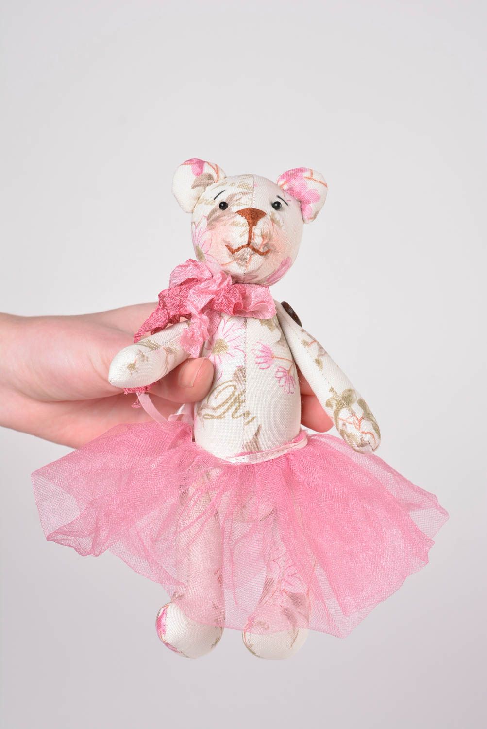 Poupée ours fait main Jouet pour enfant tapisserie rose Cadeau original joli photo 2