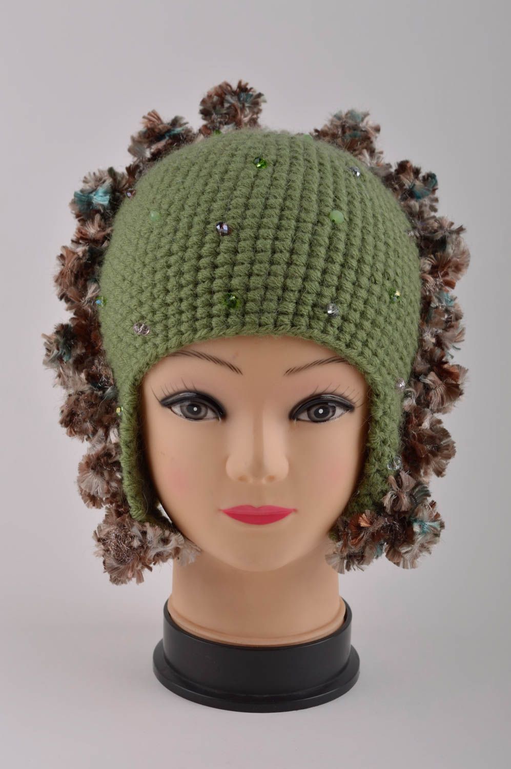 Chapeau cache oreille fait main Bonnet tricoté d'hiver Vêtement pour femme photo 3
