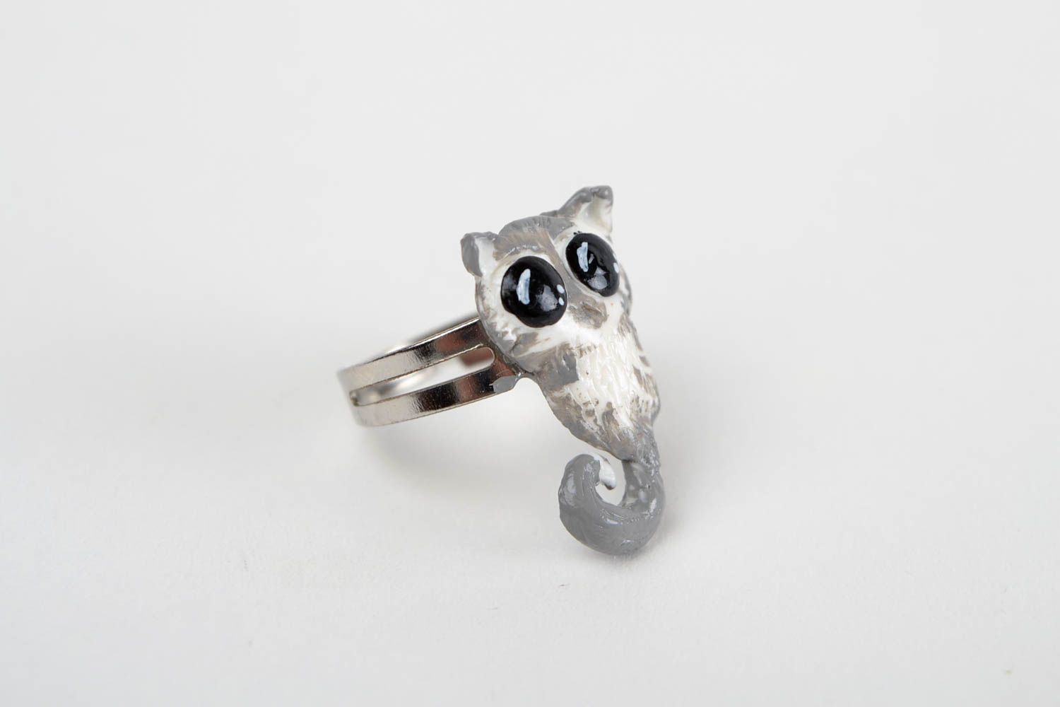 Кольцо ручной работы кольцо для девушек украшение из полимерной глины Котик фото 4