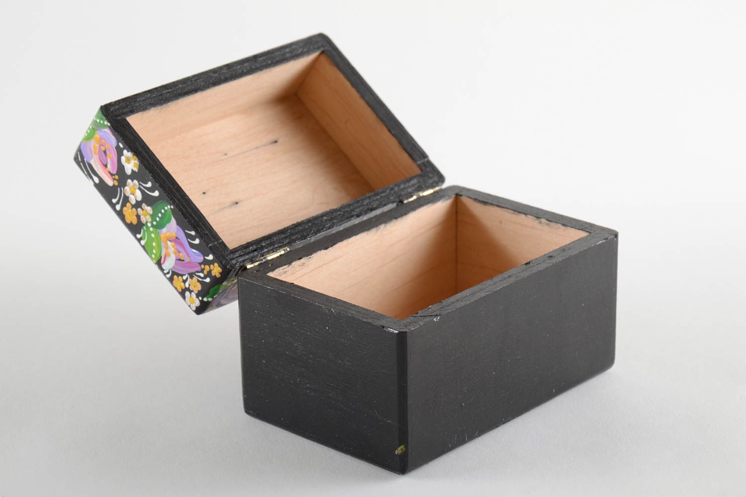 Caja de madera artesanal pintada de autor bonita rectangular vistosa foto 3
