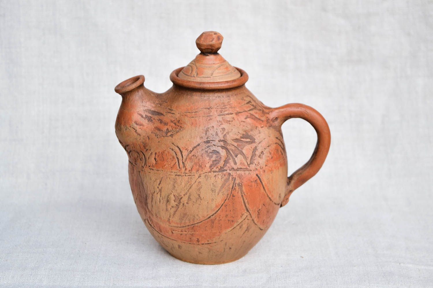 Керамический чайник ручной работы заварник для чая посуда из глины 1 л фото 4