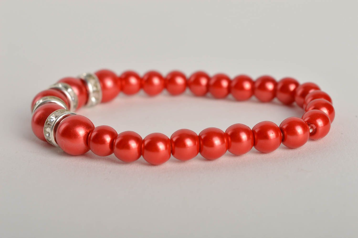 Handmade thin red bracelet unusual designer accessory beaded bracelet gift photo 1