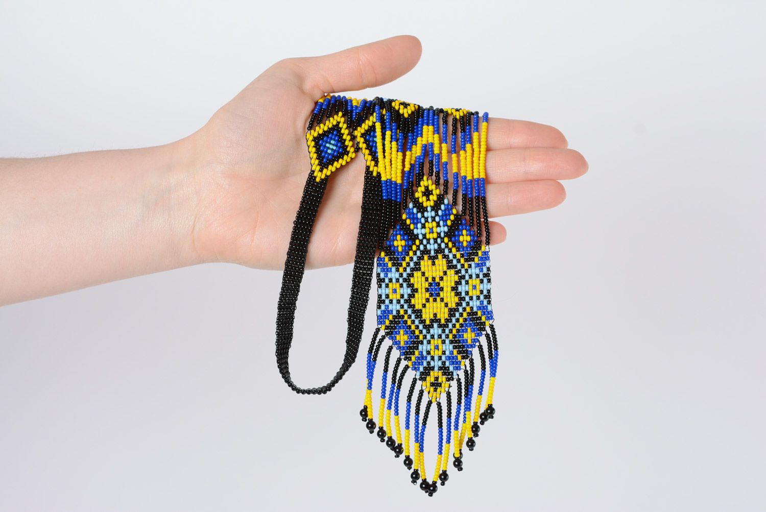 Beautiful bright women's handmade woven beaded gerdan necklace in ethnic style photo 4