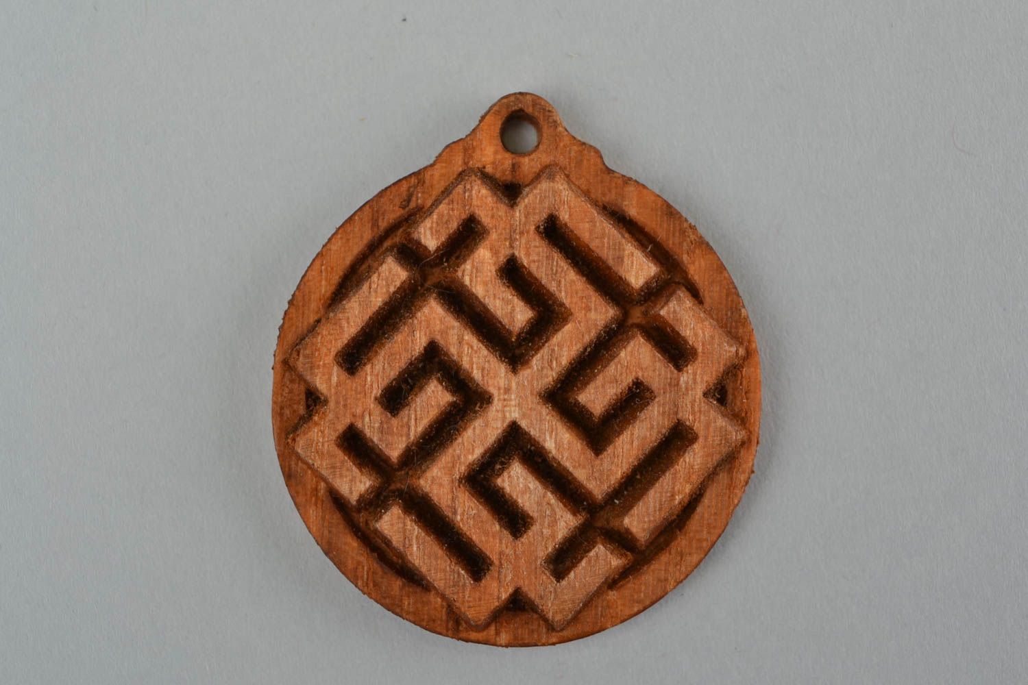 Slavonic handmade round unusual pendant amulet made of wood Svarozhych photo 3