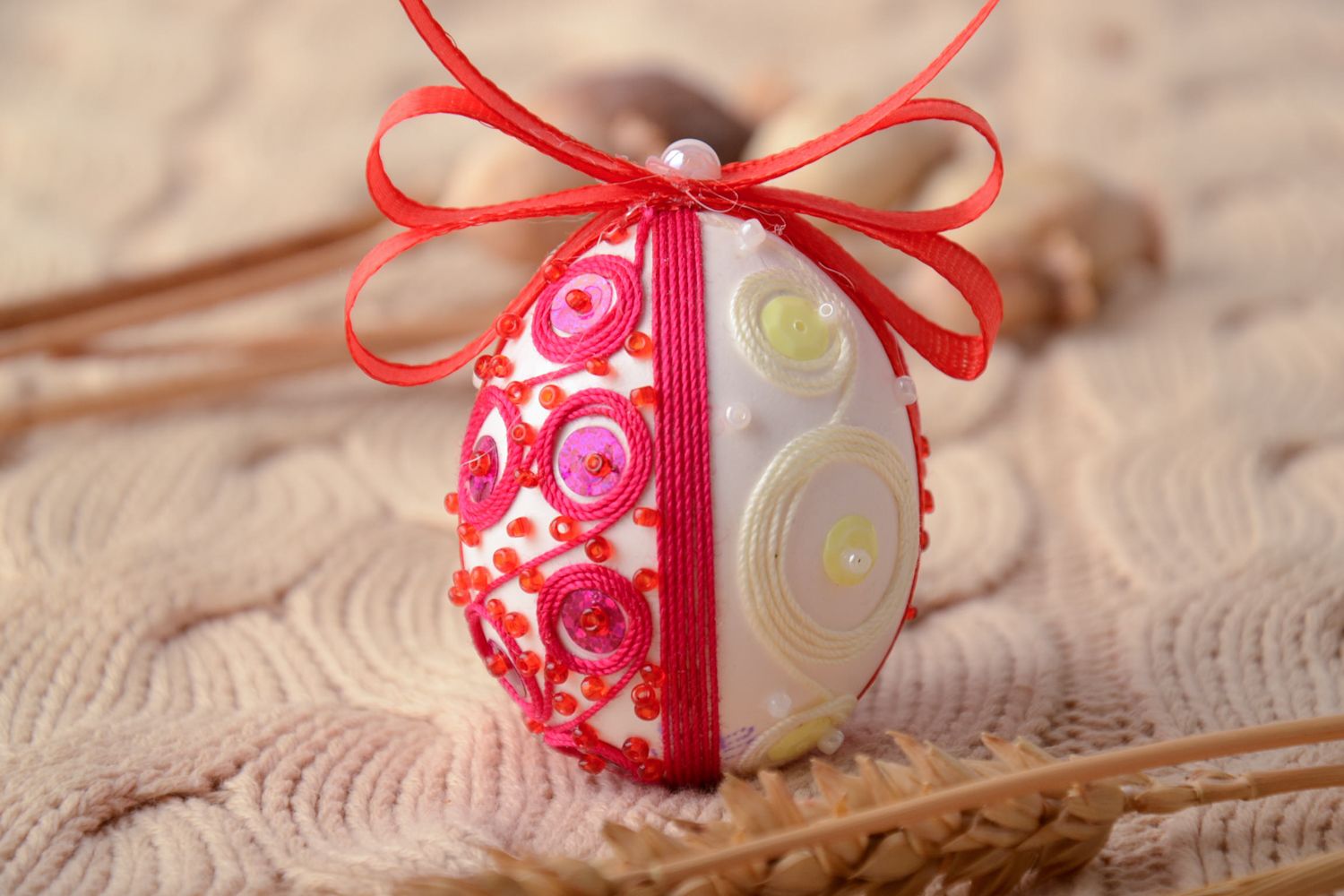Interior hanging egg with beads and ribbons photo 1