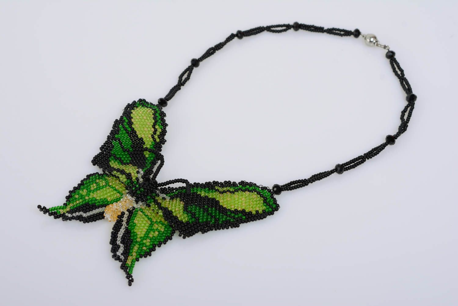 Beaded necklace with green butterfly beautiful handmade designer accessory photo 1