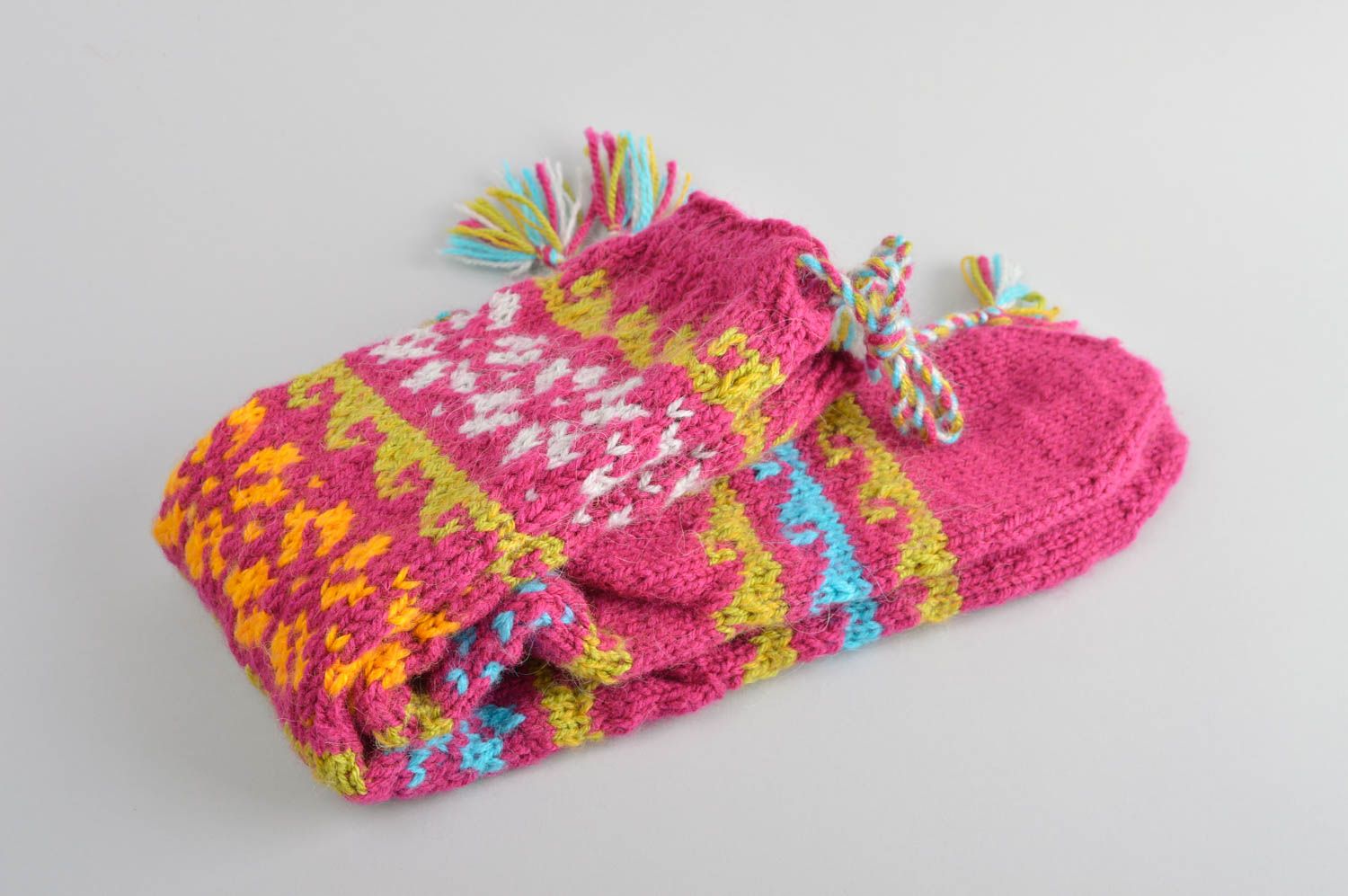 Handmade pink female socks unusual winter woolen socks knitted accessories photo 5