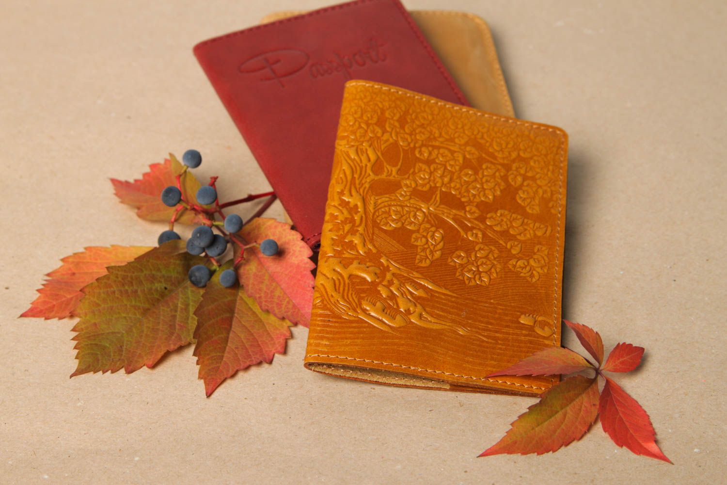 Unusual handmade leather passport cover handmade accessories fashion goods photo 1