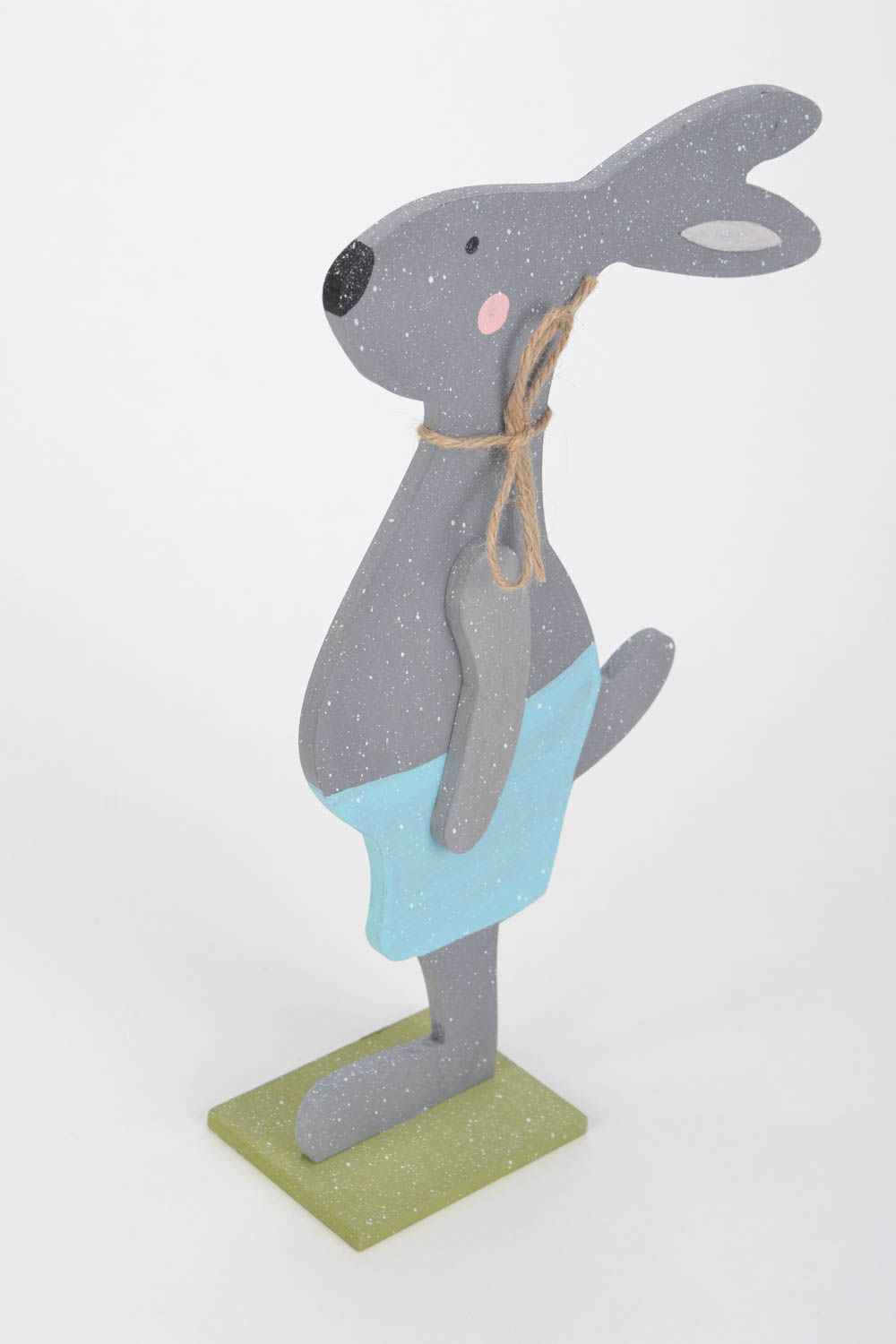 Beautiful handmade painted plywood interior figurine in the shape of hare photo 3