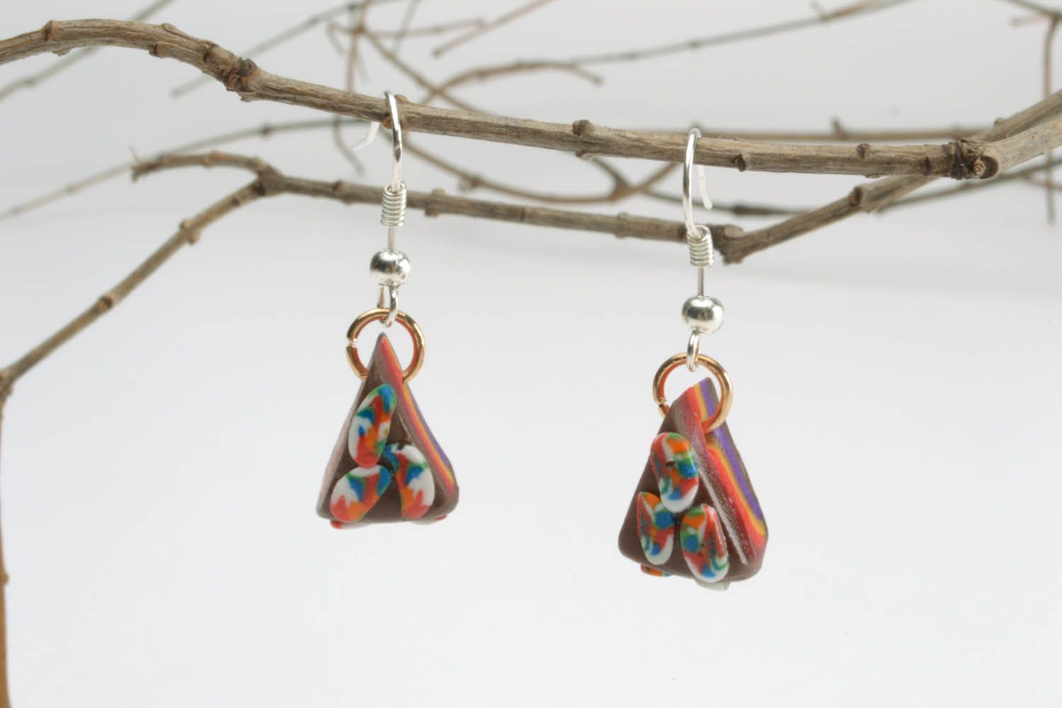Cake-shaped earrings made of polymer clay photo 1