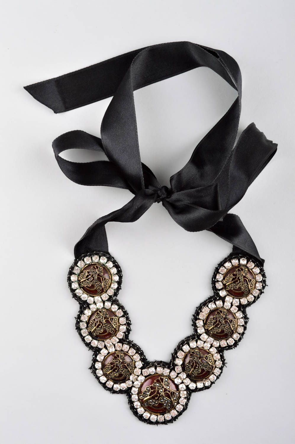 Collier design en tissu Bijou fait main strass noir Accessoire pour femme photo 2