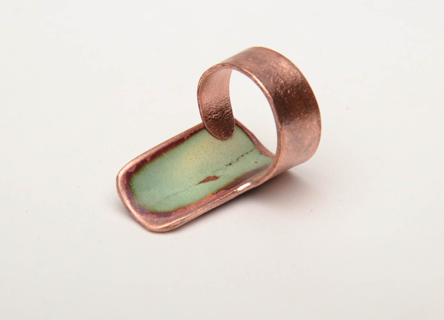 Unclosed copper ring painted with color enamels photo 4