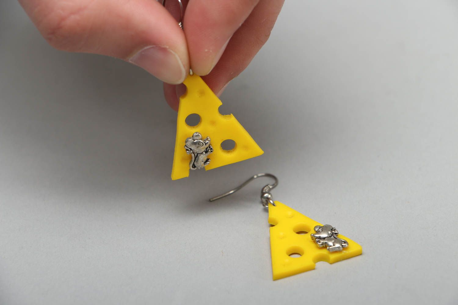 Polymer clay earrings in the shape of cheese photo 3