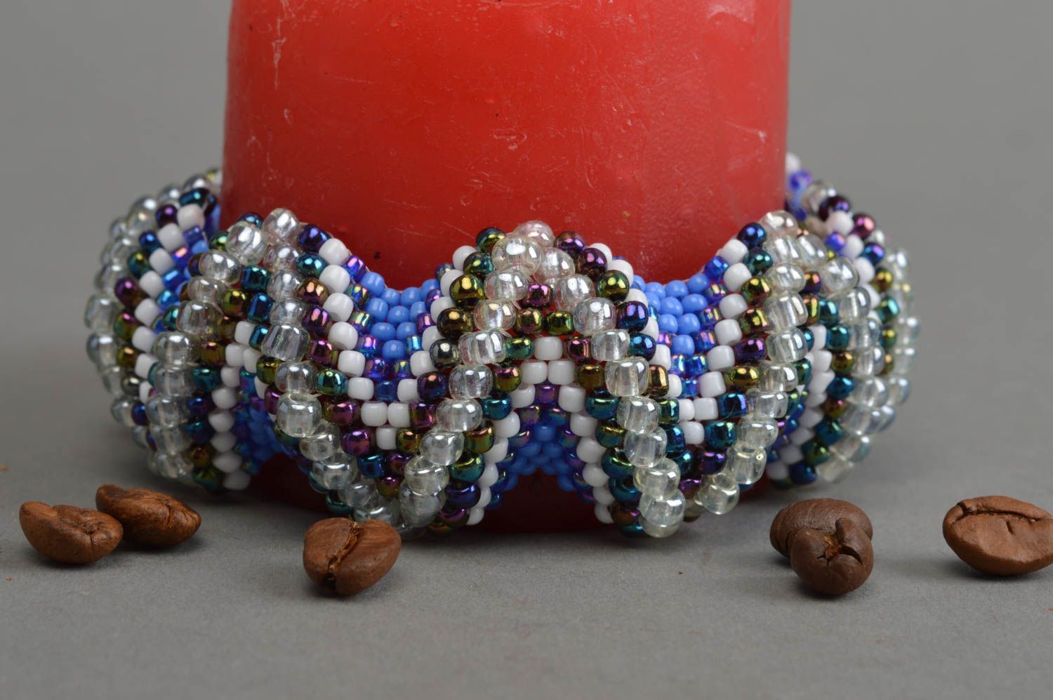 Bracelet en perles de rocaille large original fait main bijou de créateur photo 1