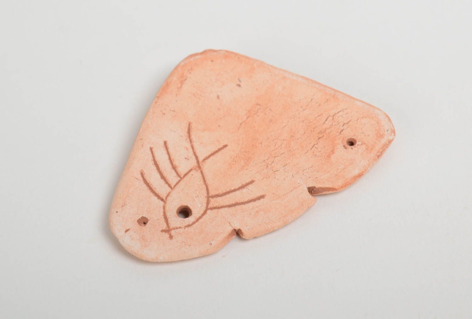 Handmade ceramic craft blank triangle fish for jewelry making photo 3