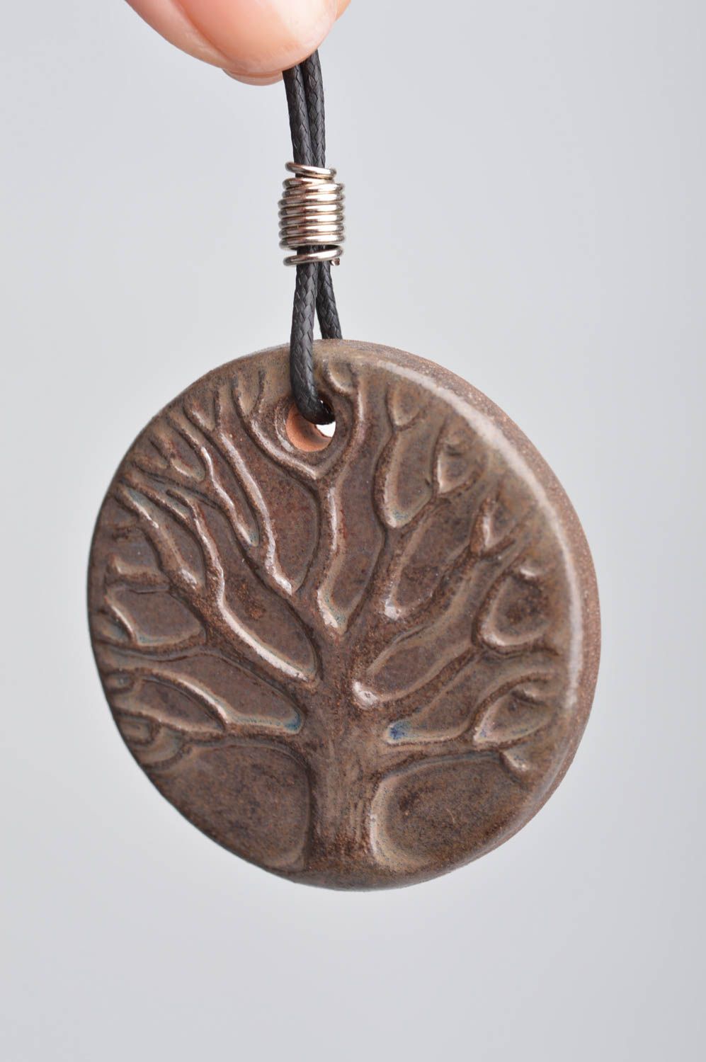 Unusual beautiful handmade designer natural clay neck pendant unisex jewelry photo 3